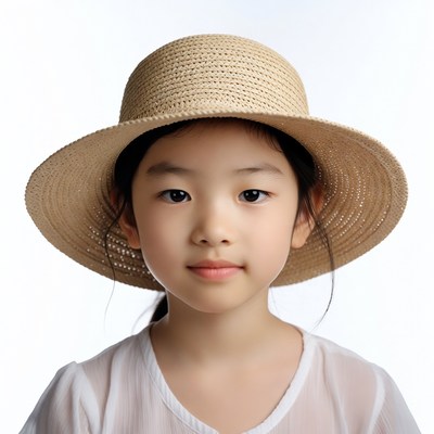 Asian girl wearing straw hat