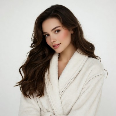 Beautiful woman in white bathrobe