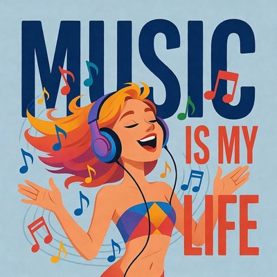 Girl Singing with Headphones Music Illustration