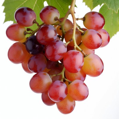 Bunch of red grapes with leaves