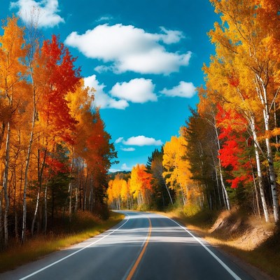 Winding road through autumn aspen forest
