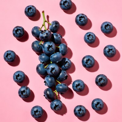 Fresh Blueberries on Pink Background