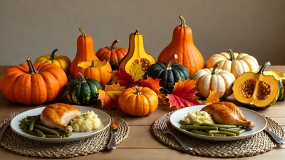 Roast Chicken Thanksgiving Dinner with Pumpkins