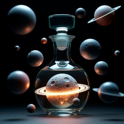 Glass Jar Containing Glowing Moon and Planets