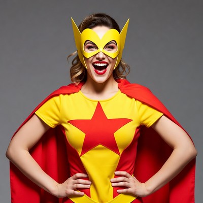 Woman in yellow superhero costume