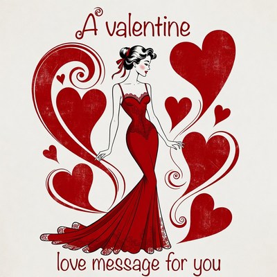 Elegant Woman in Red Gown with Hearts