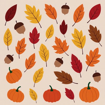 Fall Leaves Acorns Pumpkins Clipart