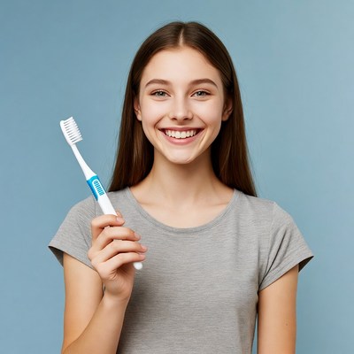 Teen girl holding toothbrush