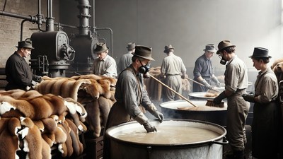 Men working in fur tannery factory