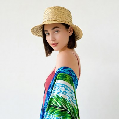 Woman in straw hat and colorful sarong