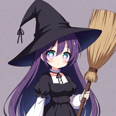 Anime witch girl holding broom