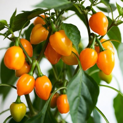 Orange peppers on green plant