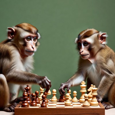 Two monkeys playing chess