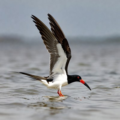 Black Skimmer Bird Flying over Water
