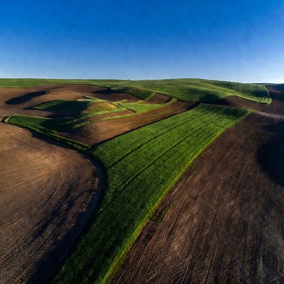 Aerial View of Green and Brown Farmland