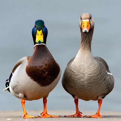 Mallard Duck and Goose Standing Together