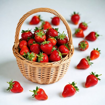 Fresh Strawberries in Wicker Basket