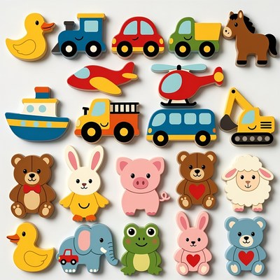 Colorful wooden animal vehicle toys