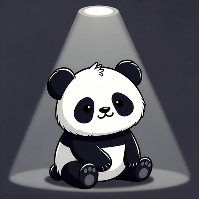 Cute panda in spotlight