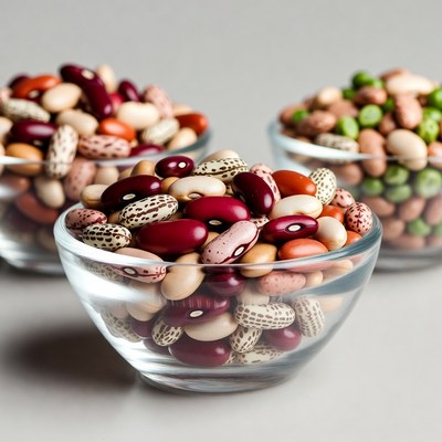 Mixed Color Beans in Glass Bowls