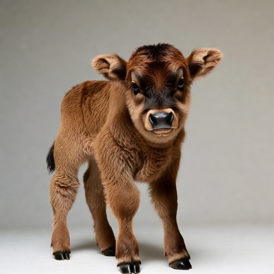 Cute brown baby calf standing