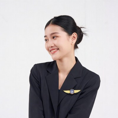 Asian woman in flight attendant uniform