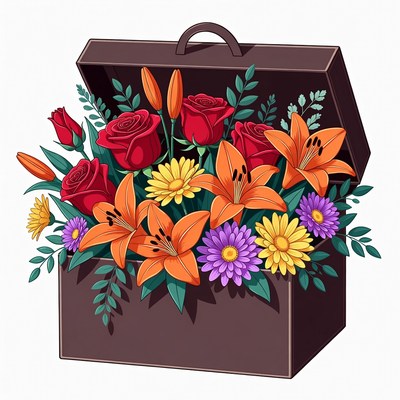 Open Suitcase Filled with Flowers