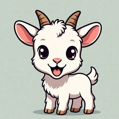 Cute cartoon baby goat smiling