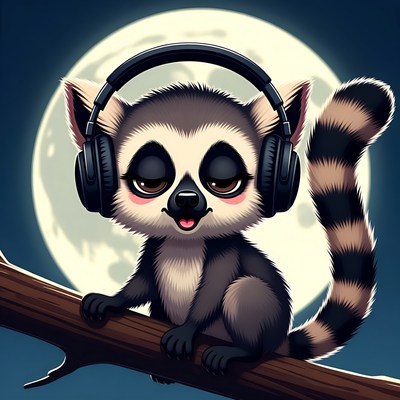 Cute lemur wearing headphones