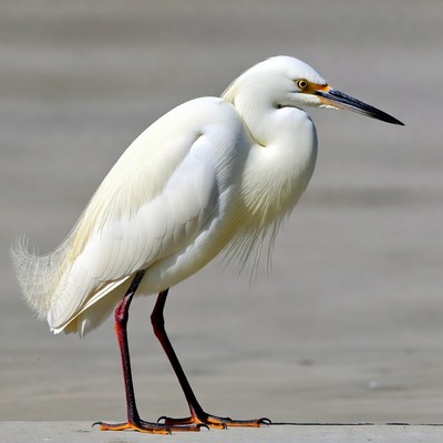 White Egret Standing on Gray Surface