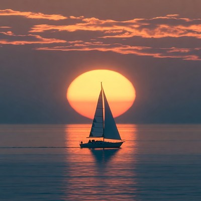 Sailboat Silhouetted Against Sunset