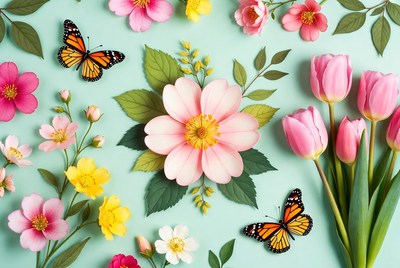 Pink Flowers with Monarch Butterflies