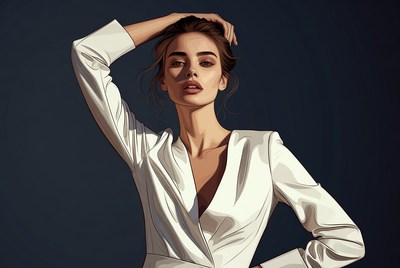 Woman posing in white blazer