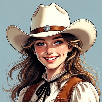 Smiling woman in white cowboy hat
