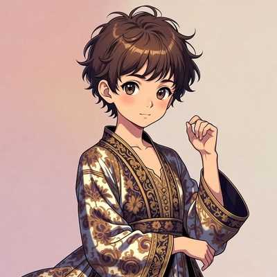 Anime girl in ornate kimono