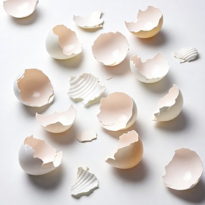 Broken Egg Shells on White Background