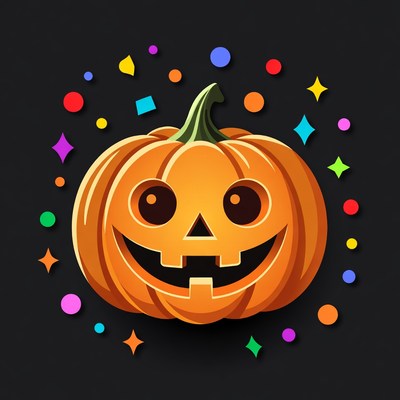 Smiling Jack-o'-lantern Pumpkin with Confetti