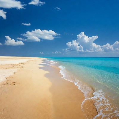 Sandy Beach with Turquoise Ocean Waves