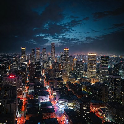 Aerial Night View of City Skyline