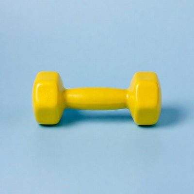 Yellow dumbbell on blue background