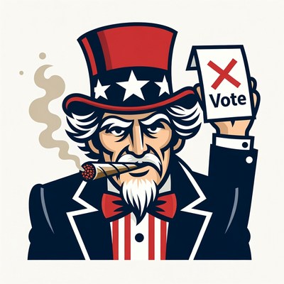 Uncle Sam Smoking Cigar Holding X Vote Sign