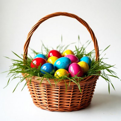 Colorful Easter Eggs in Wicker Basket