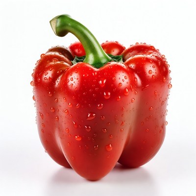 Fresh Red Bell Pepper with Water Droplets