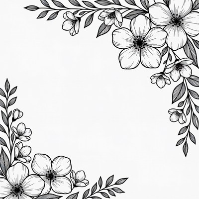 White Floral Corner Border Illustration