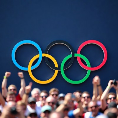 Olympic Rings with Cheering Crowd