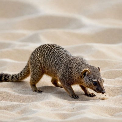 Slender mongoose foraging in sand dunes