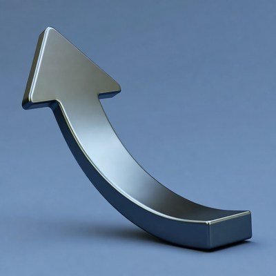 Shiny metallic upward arrow