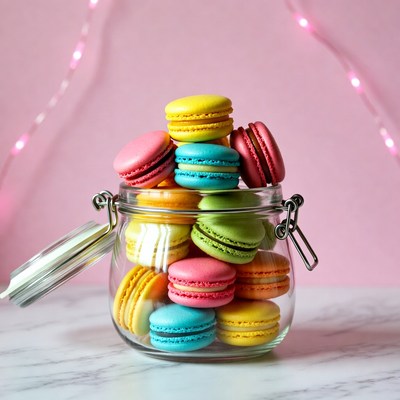 Colorful Macarons in Glass Jar