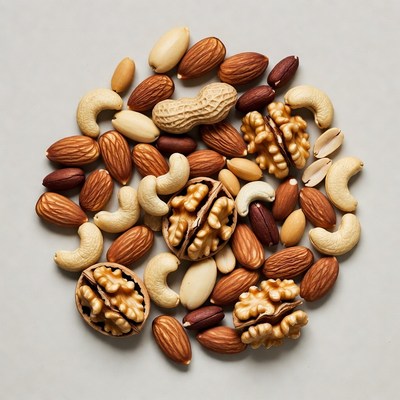 Mixed Nuts Assortment on Gray Background