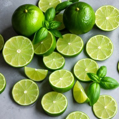 Fresh lime slices with basil